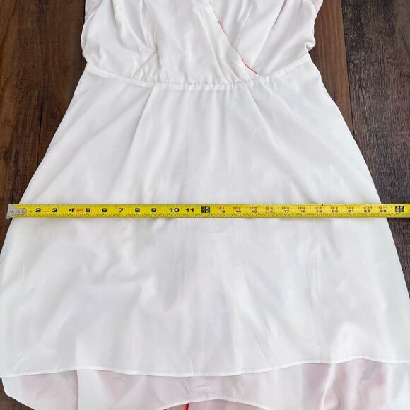 Eliza J Floral Chiffon High Low Dress Surplice Neck Tie Waist Size 10 Red White - Picture 14 of 16
